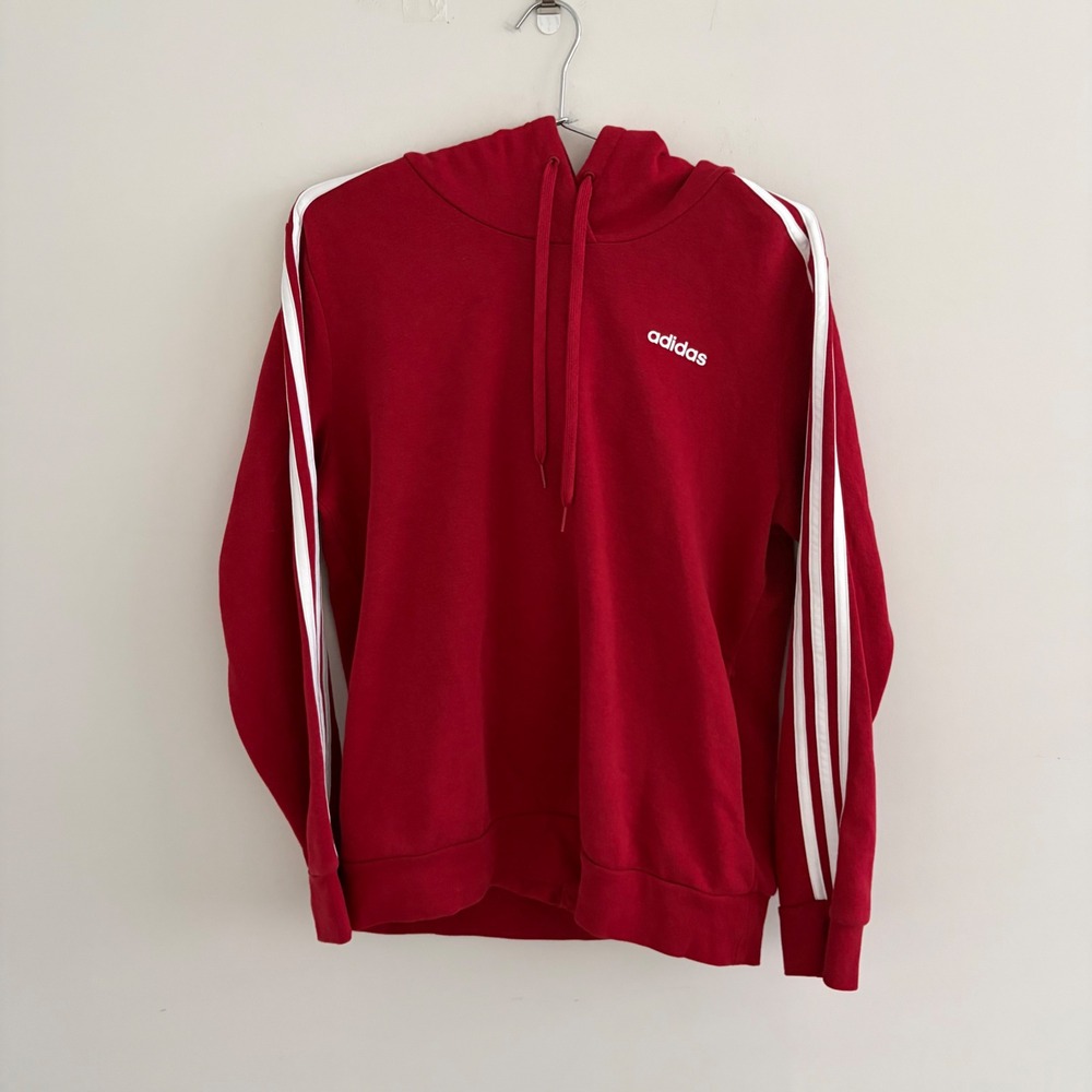 Adidas Mens Red 3-Stripe Pullover Hoodie Size Large